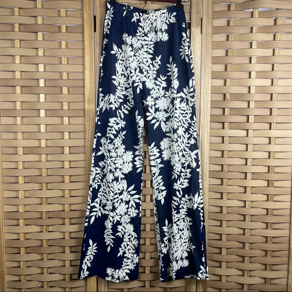 VINTAGE 100% Nylon Leaf Fern Tropical Vertical Stripe Semi Sheer Flare Pants